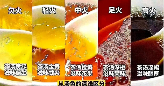 不同火攻的岩茶的外观、香气、汤色、口感和叶底