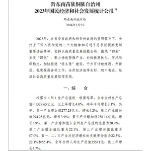 黔东南州2023年国民经济和社会发展统计公报