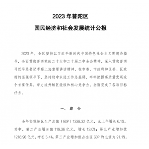 2023年普陀区国民经济和社会发展统计公报